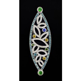 Sam Lehr 18k White Gold 3.05tcw Diamond Sapphire Tsavorite Garnet Pendant Brooch