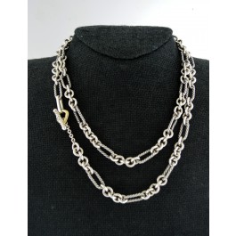 David Yurman 18k Gold 925 Sterling Silver Figaro Chain Link Toggle Necklace 33"