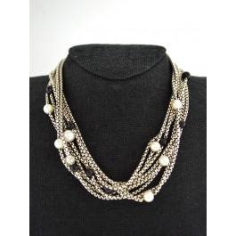David Yurman 18k Gold Sterling Silver Onyx Pearl 8 Strand Box Chain Necklace 16"