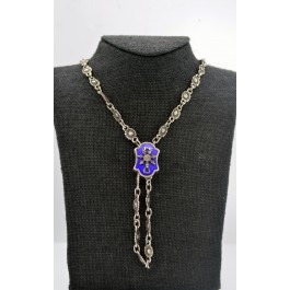 Victorian Sterling Silver Blue Enamel Rose Cut Diamond Pocket Watch Slide Chain
