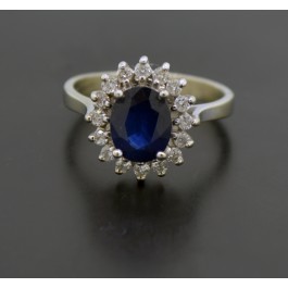 BH Effy 14k White Gold 2.48 tcw Sapphire Diamond Halo Cocktail Ring Size 9 Coin Exchange NY