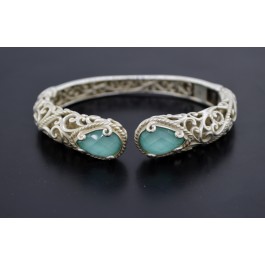 Carolyn Pollack Relios Sterling Sliver Turquoise Filigree Hinged Cuff Bracelet 
