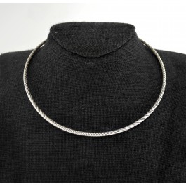 David Yurman 14k Gold Sterling Silver 3mm Sculpted Cable Collar Necklace 15.5"