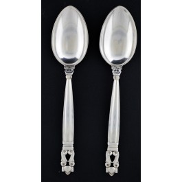 Pair Of Georg Jensen Acorn Sterling Silver Large Youth Teaspoons 6 1/8" No Mono