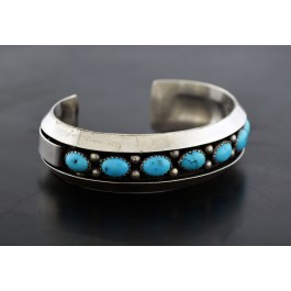 Old Pawn Navajo Oxidized Sterling Silver Kingman Turquoise Cuff Bracelet 6"