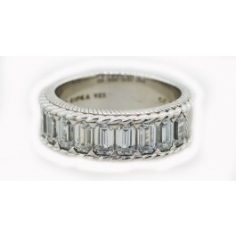 Judith Ripka Sterling Silver Emerald Cut Diamonique Wedding Band Ring Size 10