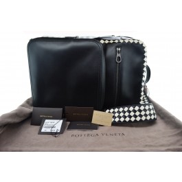 Bottega Veneta Nero/Mist Black Calf Lambskin Leather Intrecciato Checker Backpack