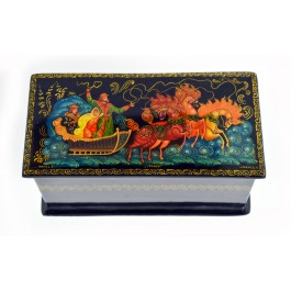 Vintage Large Palekh Russian Artisan Lacquer Wood Fairy Tail Trinket Box 11