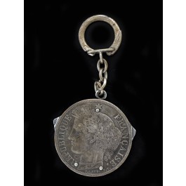 Antique Eloi Pernet 1851 A 5 Francs Silver Coin Keychain Knife Scissors File