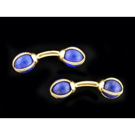 Vintage Tiffany & Co France 18k Gold Blue Lapis Braided Rope Barbell Cufflinks