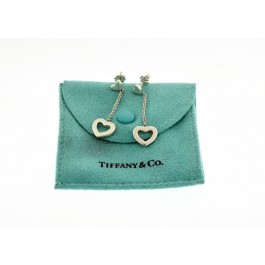 Vintage Tiffany & Co Heart 925 Sterling Silver Drop Dangle Earrings With Pouch