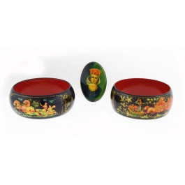 Lot Of 3 Vintage Palekh Russian Artisan Lacquer Wood Fairy Tail Bangle Brooch 14