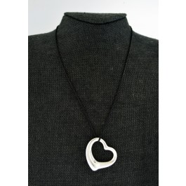 Tiffany & Co Elsa Peretti Sterling Silver 35mm Open Heart Silk Cord Necklace 16"
