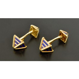 Vintage Tiffany & Co Schlumberger 18k Gold Blue Enamel 3D Pyramid Cufflinks