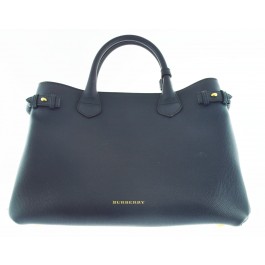 Burberry Medium Banner Calfskin Leather and Vintage Check Regency Blue Handbag
