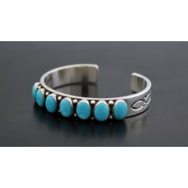 Leonard Paquin Zuni Sterling Silver Kingman Turquoise Cuff Bracelet Size 5.75"