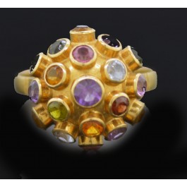 Vintage 18k Yellow Gold Multi Gemstone Dome Sputnik Ring Size 5