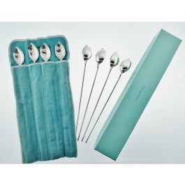 Rare Tiffany & Co Sterling Silver Leaf Mint Julep Iced Tea Spoon Set of 8