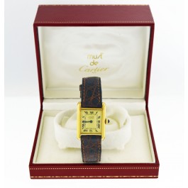 Vintage Must de Cartier Tank 20mm 925 Sterling Silver Vermeil Quartz Watch With Box