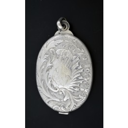 Art Nouveau French Leonie Macherat 950 Silver Repousse Sliding Mirror Pendant