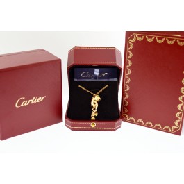 Cartier Panthere 18k Yellow Gold Onyx Tsavorite Garnet Panther Necklace 18"