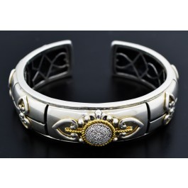 Effy Balissima 18k Gold Sterling Silver .33 tcw Diamond Bangle Cuff Bracelet 6.5