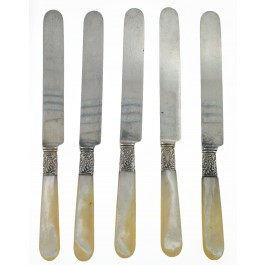 Set Of 5 Antique Shelton Cutlery Co. Sterling Silver Pearl Dinner Knives 9 1/4"
