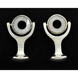 Vintage 1998 Tateossian Of London 925 Sterling Silver MOP Onyx Toggle Cufflinks