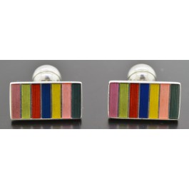 2004 Signed ZM Birmingham Sterling Silver Guilloche Rainbow Enamel Cufflinks
