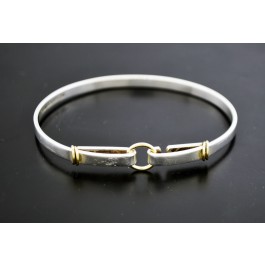 Vintage Tiffany & Co 18k Gold Sterling Silver Circle Hook Bangle Bracelet 6 3/4"  
