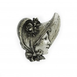 Antique Art Nouveau Unger Brothers Sterling Silver Repousse Lady In Hat Brooch