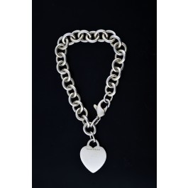 Tiffany & Co 925 Sterling Silver Heart Tag Charm Chain Link Bracelet 7.75" #3