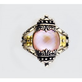 Barbara Bixby 18k Gold Sterling Silver MOP Pink Quartz Doublet Ring Size 8.25