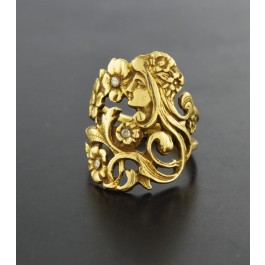 Antique Art Nouveau 14k Gold .05tcw Single Cut Diamond Lady Face Ring Size 7.5