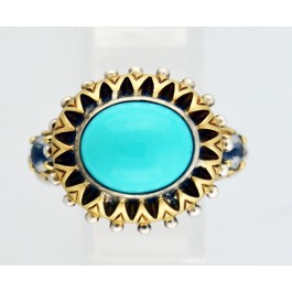 Barbara Bixby 18k Yellow Gold Sterling Silver Turquoise White Topaz Ring Size 8