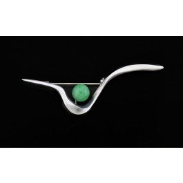 Vintage Signed Modernist Esther Lewittes 925 Sterling Silver Aventurine Brooch