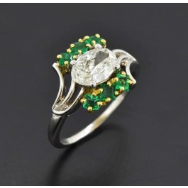 Vintage Cartier 18k White Gold GIA 1.16ct Oval Diamond Emerald Ring Size 9