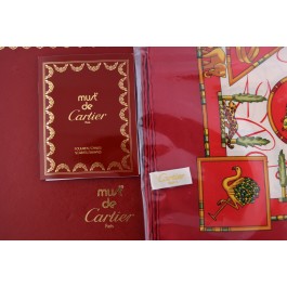 Vintage Must De Cartier Red Silk Panther Neck Scarf 17" x 16.25" NIB