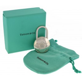 Vintage 2002 Tiffany & Co 925 Sterling Silver Soccer Ball Pad Lock Key Ring