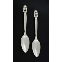 1933-1944 Pair Of Georg Jensen Denmark Acorn Sterling Silver Fruit Spoons 5 7/8"