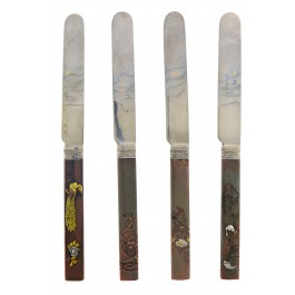 Set Of 4 Japanese Mixed Metals Gold Silver Copper Kozuka Butter Knives 8"