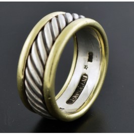 David Yurman Cable Classic 14k Gold Sterling Silver Cigar Band Ring Size 10.5