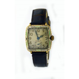 Art Deco Elgin E-12 14k Gold Filled Enamel Two Tone Wadsworth 17 Jewel Watch