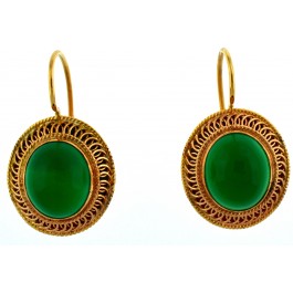 Vintage Russian 14K 583 Rose Gold Green Onyx Earrings