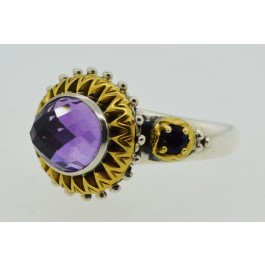 Barbara Bixby 18k Yellow Gold Sterling Silver Faceted Amethyst Ring Size 8