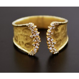 Effy 14k Yellow Gold .16 tcw Diamond Hand Hammered Open Shank Cuff Ring Size 7
