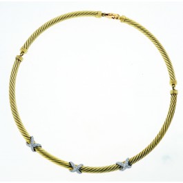 Vintage David Yurman 14k Gold X Station Diamond 5mm Cable Choker Necklace 15"