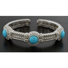 Judith Ripka Sterling Silver Turquoise CZ Diamonique Hinged Cuff Bracelet 6.5"
