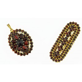 Czechoslovakia Bohemian Garnet 925 Sterling Silver Vermeil Pendant & Brooch Set