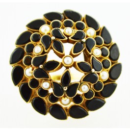 Antique Victorian 14k Yellow Gold Black Onyx Seed Pearl Mourning Ring Size 5
